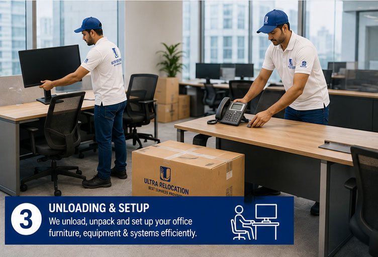 Office furniture being moved professionally