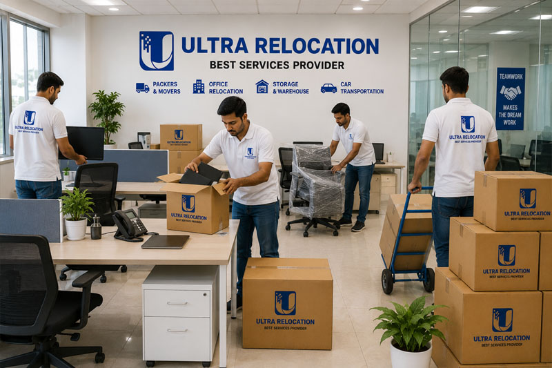 Office relocation Jaipur β IT equipment and workstations being moved
